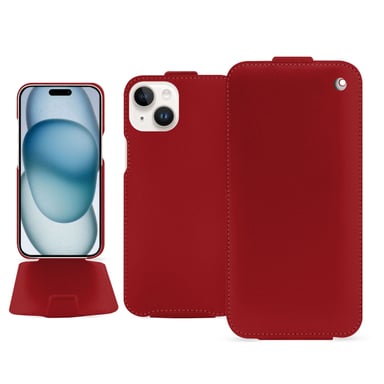 Housse cuir Apple iPhone 15 - Rabat vertical - Rouge - Cuir lisse