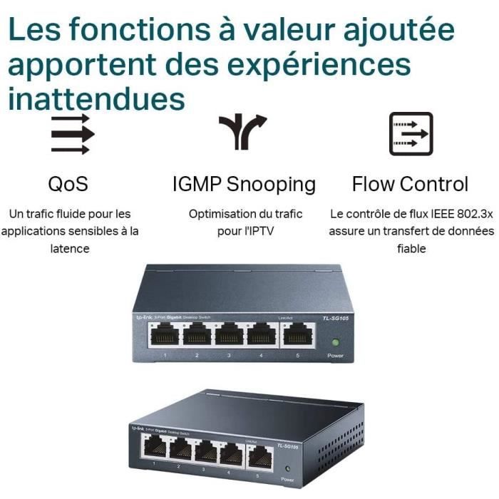 TP Link Commutateur Gigabit métallique à 5 ports TL SG105 Commutateur non géré 5 x 101001000 de bureau - vue 2