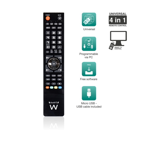 Télécommande universelle 4 en 1 Ewent Programmable avec câble micro USB et PC Neuf