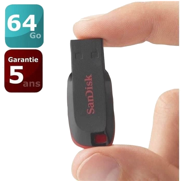 SANDISK - Clé USB - Cruzer Blade - 64 Go - USB 2.0 (SDCZ50-064G-B35)