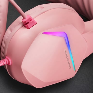 Mars Gaming MH122 Rosa, Cascos Gaming FRGB Over Ear con Micrófono, Sonido HiFi, Cancelación de Sonido, Ultraligeros, PS4 PS5 Xbox Switch Tablet Windows Mac