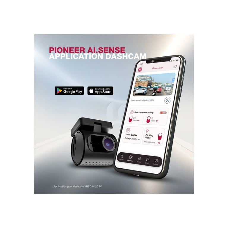 Dash Cam Pioneer VREC-H120SC – 1296p Wi-Fi 120° Écran LCD 1,5 - vue 2