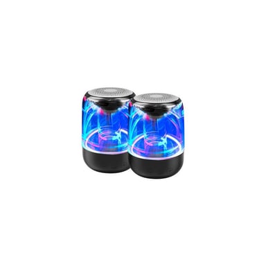 WE Pack 2 Enceintes sans Fil Portable Bluetooth 5.0 Radio FM Batterie 1000mAh Lecteur Carte Micro SD Lumineux LED Synchronisation Double Ecoute Noir - Neuf