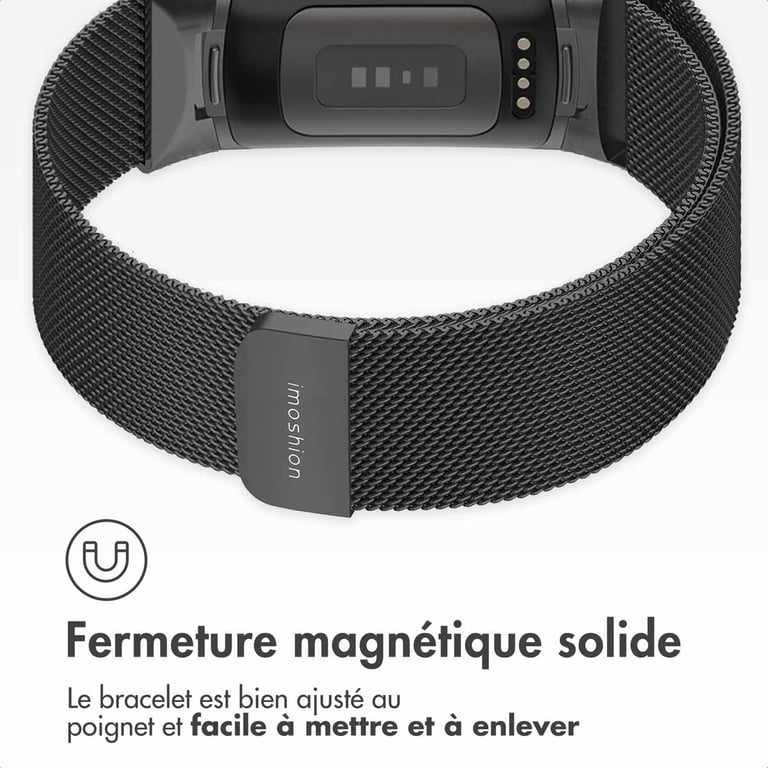 imoshion Bracelet magnétique milanais pour Fitbit Charge 5 - Taille M - Noir - Neuf