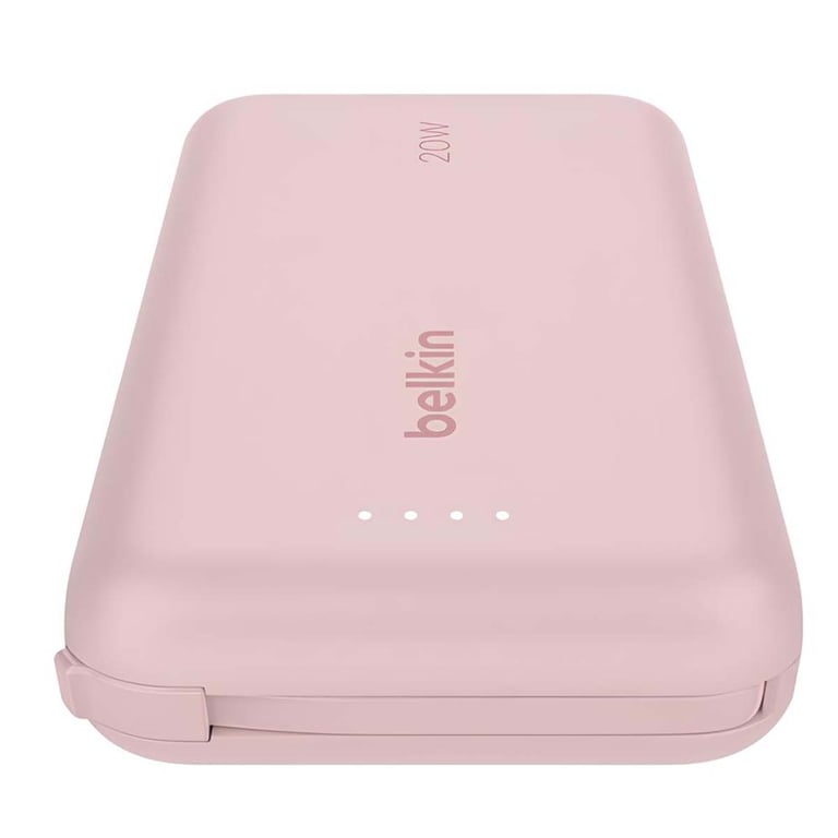 Batterie de Secours 10000mAh 20W avec Câble USB-C Intégré Rose - Neuf