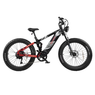 Bicicleta de montaña eléctrica CYRUSHER Ranger 2.0, batería LG de 52 V y 20 Ah, suspensión completa, Shimano de 9 velocidades - negra