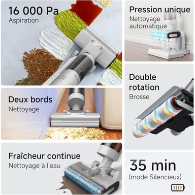Aspirateur balai Dreame G10 Pro Wet & Dry sans sac 16 000 Pa avec auto-nettoyage de serpillère Blanc