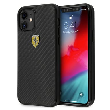 Funda Ferrari para iPhone 12 mini 5,4'' en carbono real sobre la pista