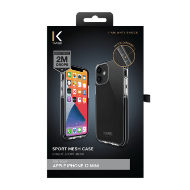 Funda trasera de malla deportiva para Apple iPhone 12 mini, negro azabache