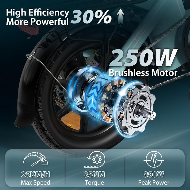 Mini vélo électrique pliable Bodywel T16 Pro 14 pouces moteur batterie 36 V 7 8 Ah application compatible Neuf - vue 2