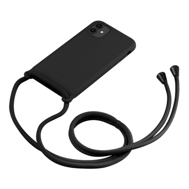 Coque en gel de silicone doux en bandoulière pour Apple iPhone 11, Noir satin