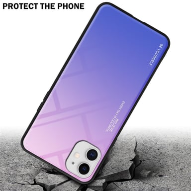 Coque pour Apple iPhone 11 en ROSE - BLEU Housse de protection Étui bicolore en silicone TPU et dos en verre trempé