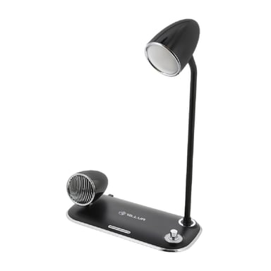 Tellur Nostalgia Cargador de escritorio inalámbrico 15W, Altavoz Bluetooth 5W, Lámpara de escritorio, negro