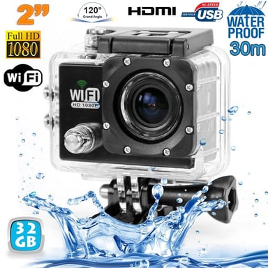 Camera Embarquée Sports Wi-Fi LCD Caisson Étanche Waterproof Full HD Noir 32 Go YONIS