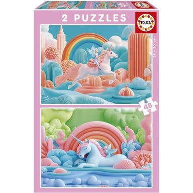 Puzzle - EDUCA - Unicorni magici - 2 x 48 pezzi - Tema fantastico - Per bambini - Da 4 anni in su
