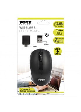 Port Connect Ratón inalámbrico de sobremesa 2,4 Ghz USB-A/USB-C 1000DPI Negro