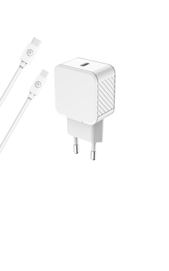Chargeur maison 30W Power Delivery + Câble USB C/Lightning Blanc - 100% Plastique recyclé Bigben