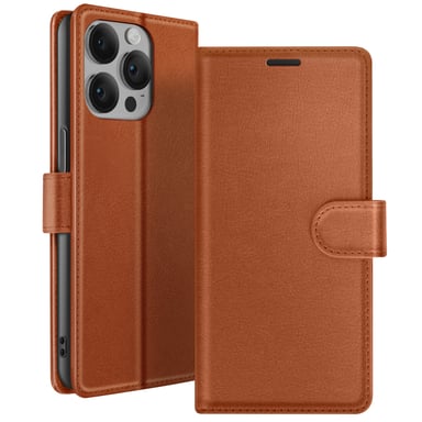 Zanaé Funda tipo cartera para iPhone 14 Pro con soporte y lengüeta magnética Marrón