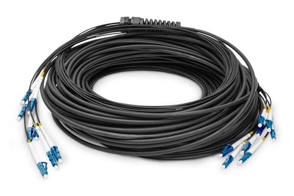 Cavo breakout universale in fibra ottica dotato di terminali, Multimode OS2, 8 fibre, LC/UPC - LC/UPC  150 mt. colore nero