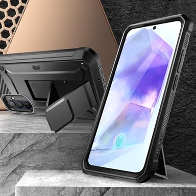 Coque Intégrale pour Samsung Galaxy A55 Antichoc avec Béquille Support Noir