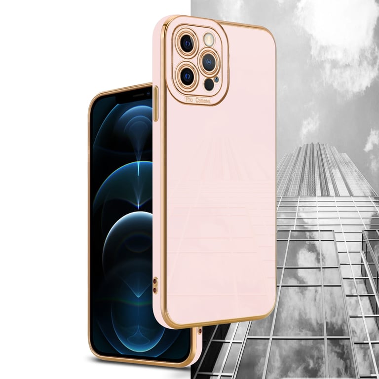 Coque pour Apple iPhone 12 PRO en Glossy Rose - Or Rose Housse de protection Étui en silicone TPU flexible et avec protection pour appareil photo