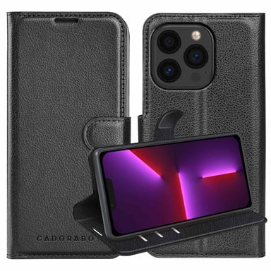 Coque pour Apple iPhone 13 PRO en NOIR DE JAIS Housse de protection Étui avec fermeture magnétique, fonction de support et compartiment pour carte