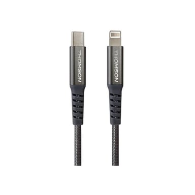Câble USB-C vers Lightning Thomson 5A 1,5 m tressé charge rapide transfert données Gris foncé/Noir