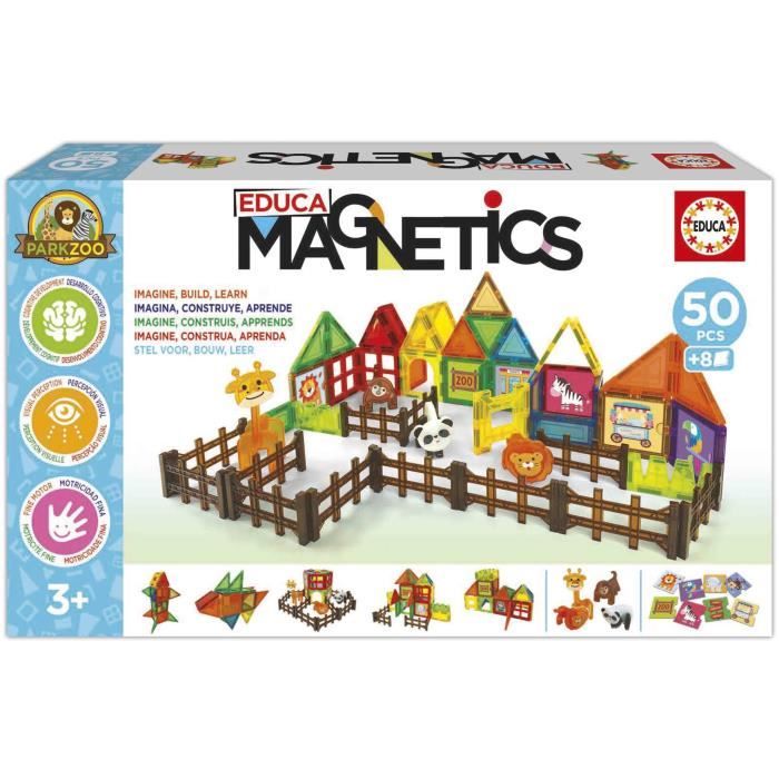 Magnetics Parc Zoo Jeu de construction EDUCA 50 pièces magnétiques 4 animaux 8 cartes Dès