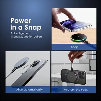 oraimo PowerDock 15W – Chargeur sans fil Qi rapide pour iPhone et Android, design compact universel