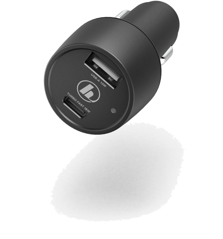 Chargeur pour voiture, USB-C, Power Delivery (PD)/Qualcomm®+USB-A, 30W, noir