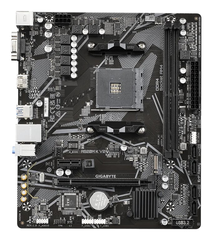 GIGABYTE Carte mère A520M K V2 Prend en charge les processeurs AMD Ryzen série 5000 AM4 jusqu'à 5100MHz DDR4 OC PCIe Gen3 x4 .2 LAN GbE USB 3.2 Gen 1 Neuf - vue 3