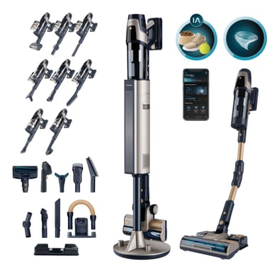 Cecotec Conga Rockstar 11500 Odyssey Station Connected IA Aspiradora escoba 2 en 1 Batería Secar HEPA Sin bolsa 1,7 L 850 W Negro 5000 Ah
