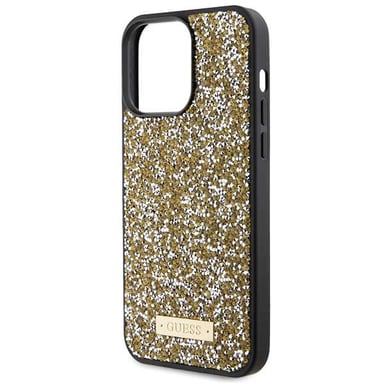 Étui Guess pour iPhone 15 Pro 6.1'' jaune étui rigide Rhinestone Metal Logo
