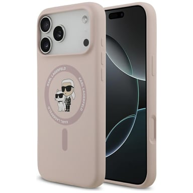 Custodia MagSafe Karl Lagerfeld in silicone Karl&Choupette Ring per iPhone 17 Pro Max rosa