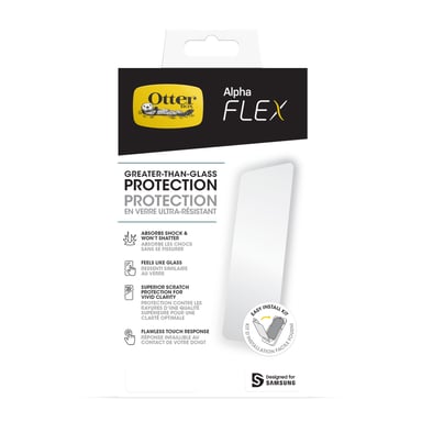 OtterBox Protector de Pantalla Alpha Flex para Galaxy S23 Ultra, Protección Ultra Fuerte contra astillados y grietas, resistente a roturas, Antimicrob