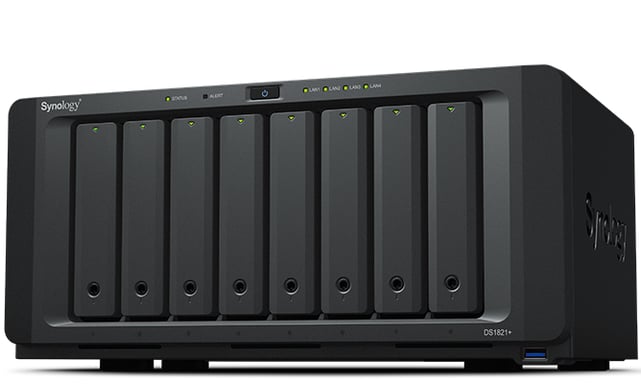 Synology DiskStation DS1821+ serveur de stockage NAS Tower Ryzen Embedded V1500B 4 Go DDR4 0 To DiskStation Manager Noir