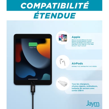 Jaym Cable de carga y sincronización de datos USB a Lightning MFI 2.4A 1M Negro