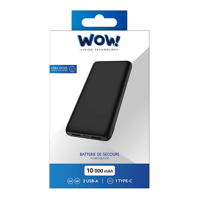 Powerbank USB A+A+C 10000mAh FastCharge + Câble USB AUSB C WOW Neuf - vue 3