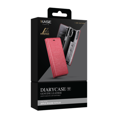Diarycase 2.0 Custodia a conchiglia in vera pelle con supporto magnetico per Apple iPhone 14 Plus, rosso bordeaux