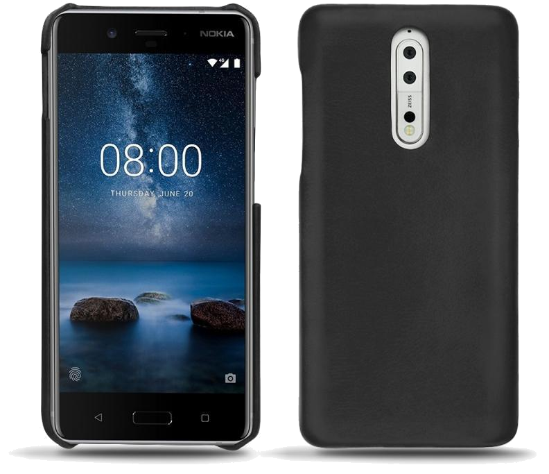 Coque cuir Nokia 8 - Coque arrièreNoir