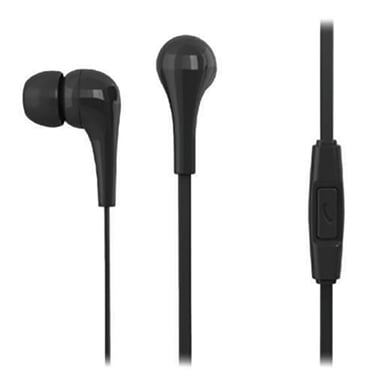 Ecouteurs avec micro WE Noir, longueur câble 1.2m, connecteur jack 3.5mm, boitier de control intégré , livré av 2 pr de bouchons d'oreilles silicone, sous sachet