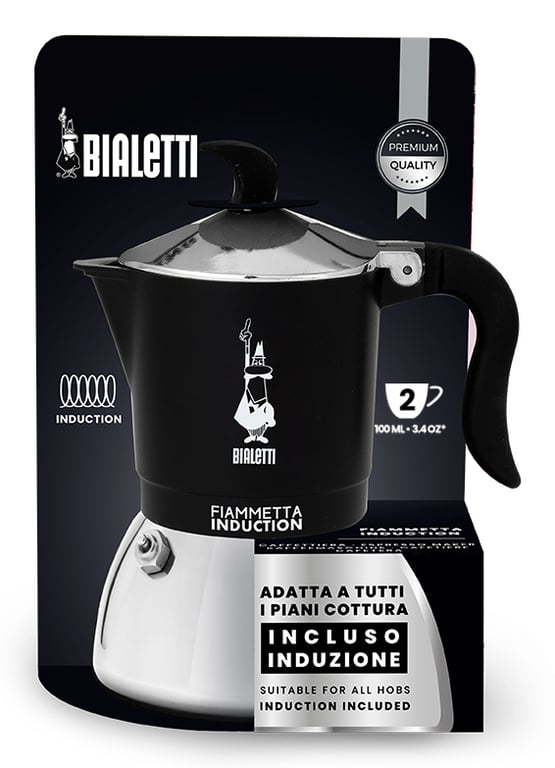 Bialetti Fiammetta Induction Cafetière à moka 0,1 L Noir, Acier inoxydable - Neuf