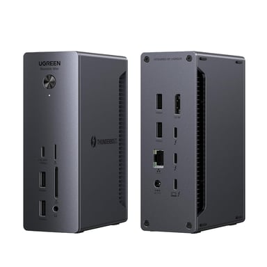 Revodok Max 213 Dock Thunderbolt 4 40Gbps Estación de Acoplamiento 13 en 1 Doble 4K 60Hz Único 8K 30Hz Extensión de Pantalla 90W Carga para Ordenador con USB 10Gbps RJ45 2.5GbE SD TF Puerto de Audio 3,5mm
