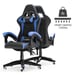 Silla gaming reclinable de cuero sintético con respaldo alto, reposacabezas y soporte lumbar - Azul