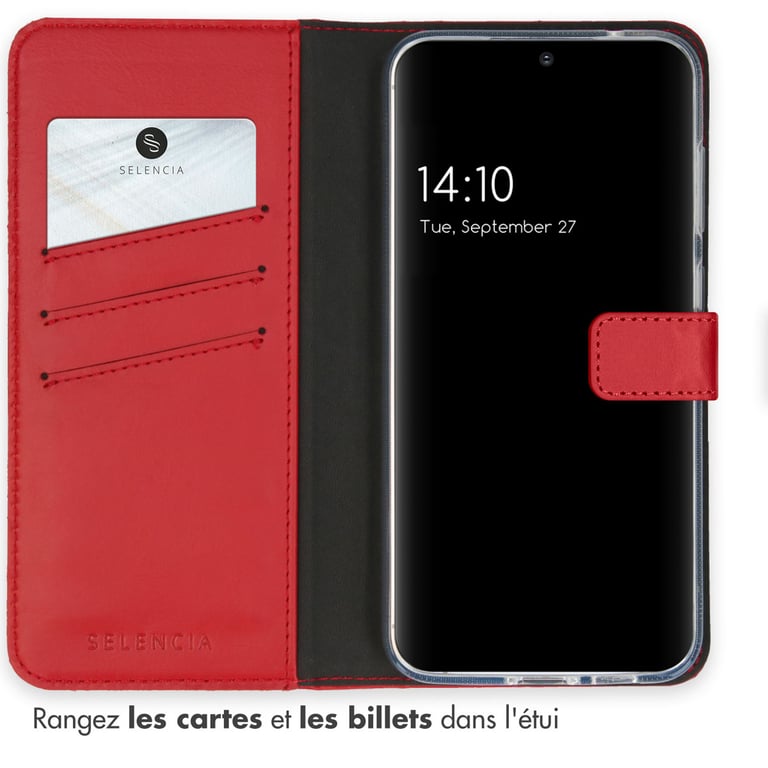 Selencia Étui portefeuille en cuir véritable pour Samsung Galaxy S23 FE - Rouge - Neuf