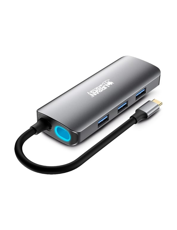 Hub USB C Urban Factory 8 en 1 avec 3 USB A 1 HDMI 4K 60Hz 1 RJ45 lecteurs cartes SD et Micro SD 1 USB C PD - vue 2