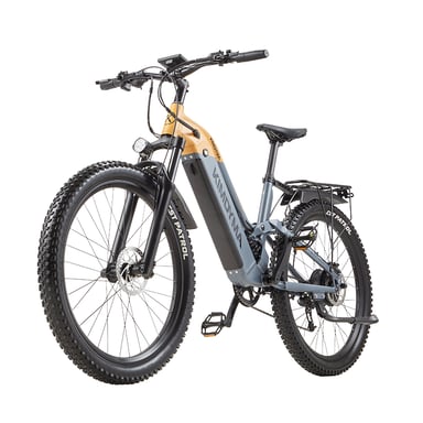 Bicicleta eléctrica todoterreno KIMDYMA K02 de 27,5'', batería de 48 V y 20 Ah, suspensión completa - amarilla