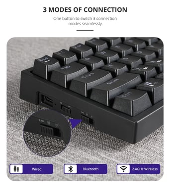 Clavier de Jeu Mécanique 3 Modes, Interrupteurs Bleus Personnalisés, Touches Macro Programmables, Rétroéclairage RGB 16.8M, Anti-ghosting, Compatible Multi-plateformes