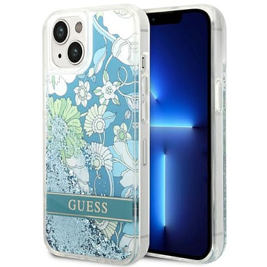 Custodia Guess per iPhone 14 Plus 6,7'' verde fiore liquido glitterato