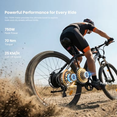 Vélo Électrique Touroll U2 Pro, Moteur Pic 750W 70Nm, Batterie 48V 15Ah, Autonomie 150km, Freins à Disque Hydrauliques, Shimano 8 Vitesses, Pneus 29×2,35'', Fourche 80mm, Écran LED, Feux Avant/Arrière